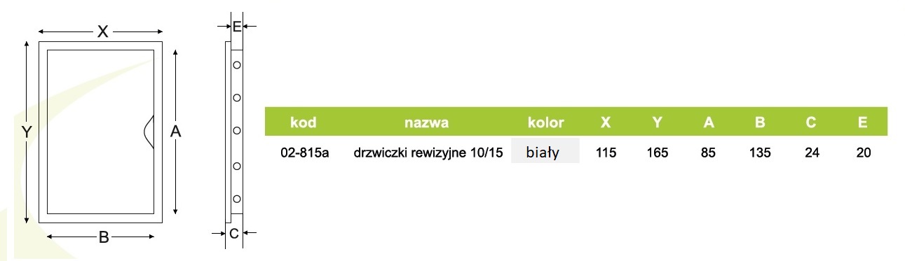 Drzwiczki rewizyjne rysunek techniczny wymiarowanie 10/15 airRoxy